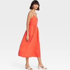 A New Day Linen Button Front Midi Sundress L Orange Dress‎